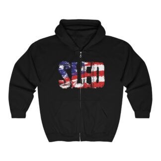 Sled with USA Flag - Full Zip Hooded Sweatshirt